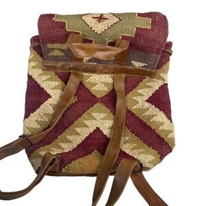 Wine Carpet Backpack, Adjustable leather strap,Jute, leather, wool, boho western